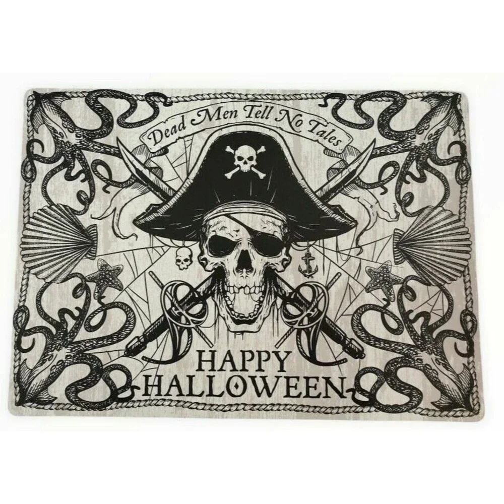 Happy Halloween Pirate Placemats Vinyl Foam Back Skull Cross Bones Set of 4